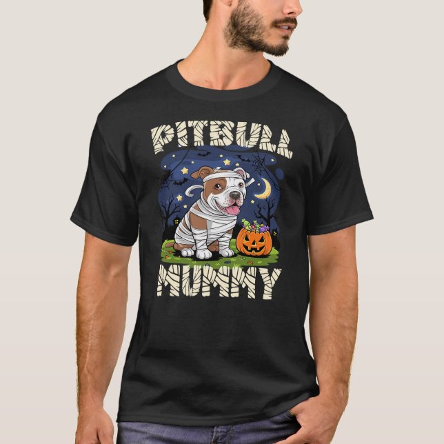 Halloween Costume Pitbull Lover Mummy Dog Owner T-Shirt (Vorderseite)