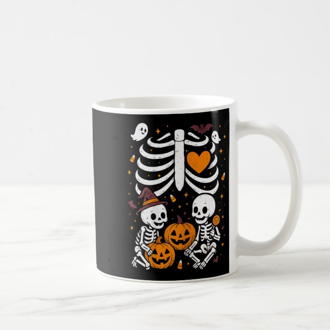 Halloween Costume Pregnant Woman Twins Pumpkin Rib Kaffeetasse (Rechts)