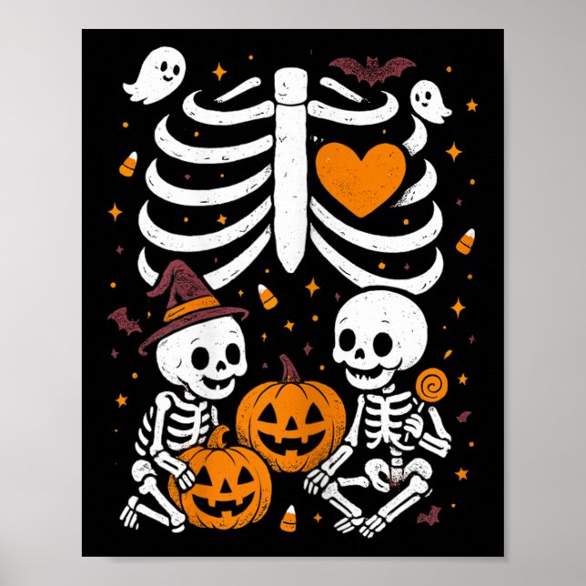 Halloween Costume Pregnant Woman Twins Pumpkin Rib Poster (Vorne)