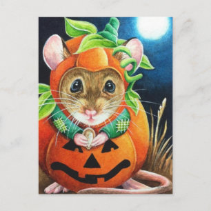Halloween Costume Pumpkin Mouse Wasserfarbe Kunst Postkarte