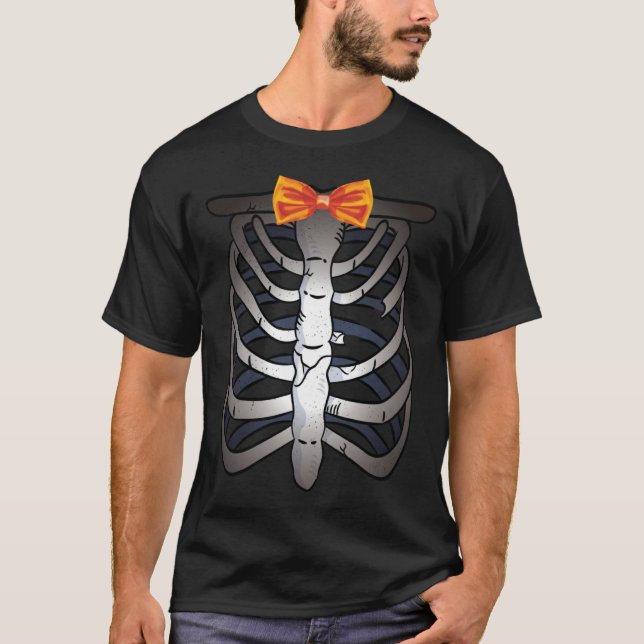 Halloween Costume Skulls Bow Tie Skeleton Xray Rib T-Shirt (Vorderseite)