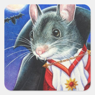 Halloween Costume Vampire Maus Wasserfarben Kunst Quadratischer Aufkleber
