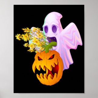 Halloween Costume Vintag Floral Ghost Pumpkin Poster