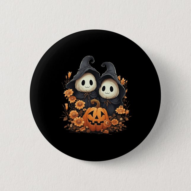 Halloween Costume Vintager Blumenghost Pumpkin Spa Button (Vorderseite)