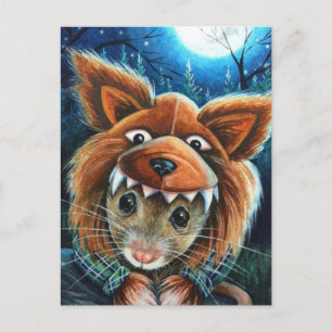 Halloween Costume Werewolf Mouse Watercolor Art Postkarte