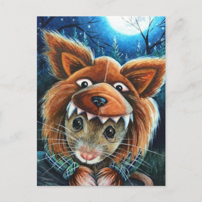 Halloween Costume Werewolf Mouse Watercolor Art Postkarte (Vorderseite)