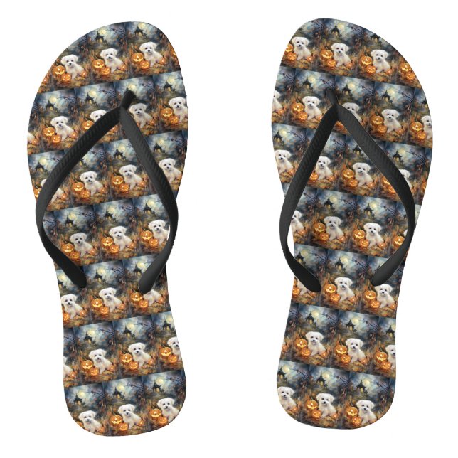 Halloween Coton De Tulear mit Pumpkins Beängstigen Flip Flops (Fußbett)