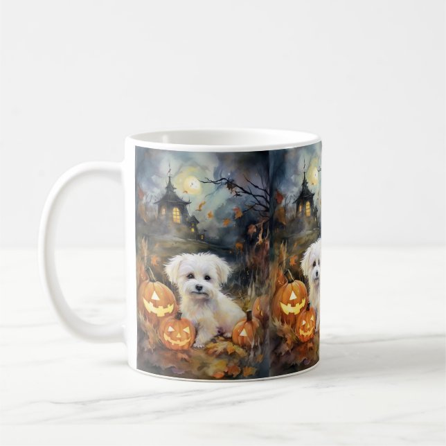 Halloween Coton De Tulear mit Pumpkins Beängstigen Kaffeetasse (Links)