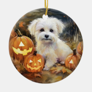 Halloween Coton De Tulear mit Pumpkins Beängstigen Keramik Ornament