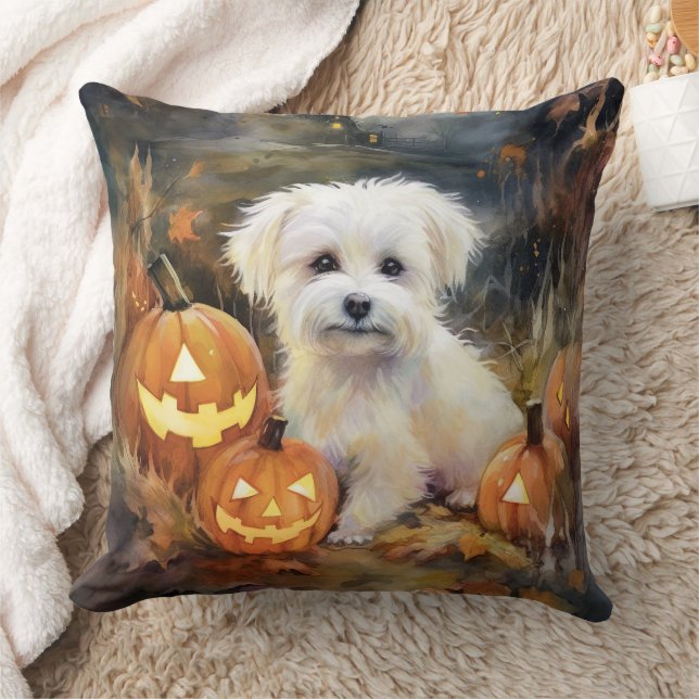 Halloween Coton De Tulear mit Pumpkins Beängstigen Kissen (Decke)