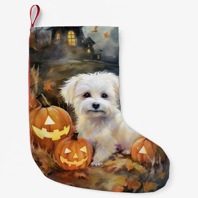 Halloween Coton De Tulear mit Pumpkins Beängstigen Kleiner Weihnachtsstrumpf (Vorderseite)