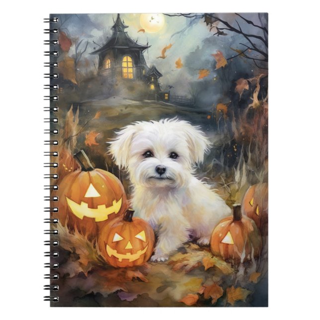 Halloween Coton De Tulear mit Pumpkins Beängstigen Notizblock (Vorderseite)