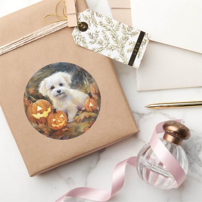 Halloween Coton De Tulear mit Pumpkins Beängstigen Runder Aufkleber (Schenken)