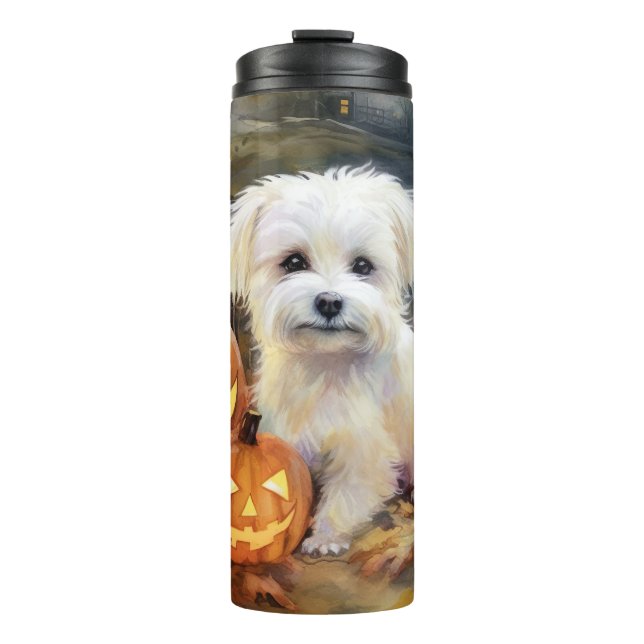 Halloween Coton De Tulear mit Pumpkins Beängstigen Thermosbecher (Vorderseite)