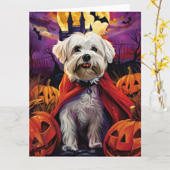 Halloween Coton De Tulear Vampire Pumpkins Beängst Karte (Gelbe Blume)