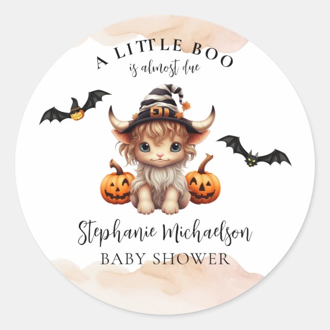 Halloween Cow Little Boo Baby Dusche Runder Aufkleber (Vorderseite)