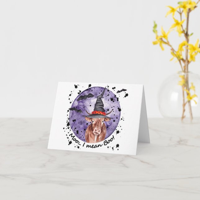 Halloween Cow Moo I Gemein Boo Funny Karte (Gelbe Blume)