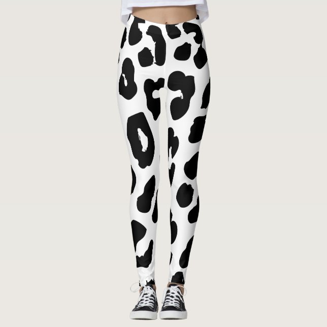 Halloween Cow Print Black & White Leggings (Vorderseite)