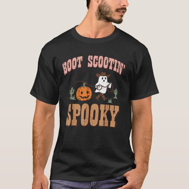 Halloween Cowboy Ghost Boot Scootin Spooky Costume T-Shirt (Vorderseite)