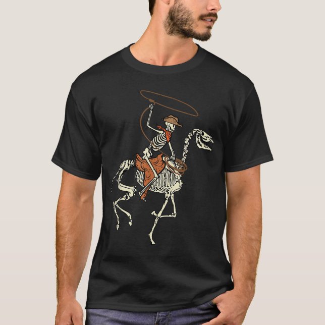 Halloween Cowboy Horse Skeleton Kostüme Men Boys T-Shirt (Vorderseite)
