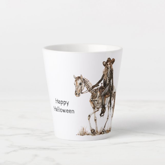 Halloween Cowgirl Western Horse Skeleton Milchtasse (Vorderseite)