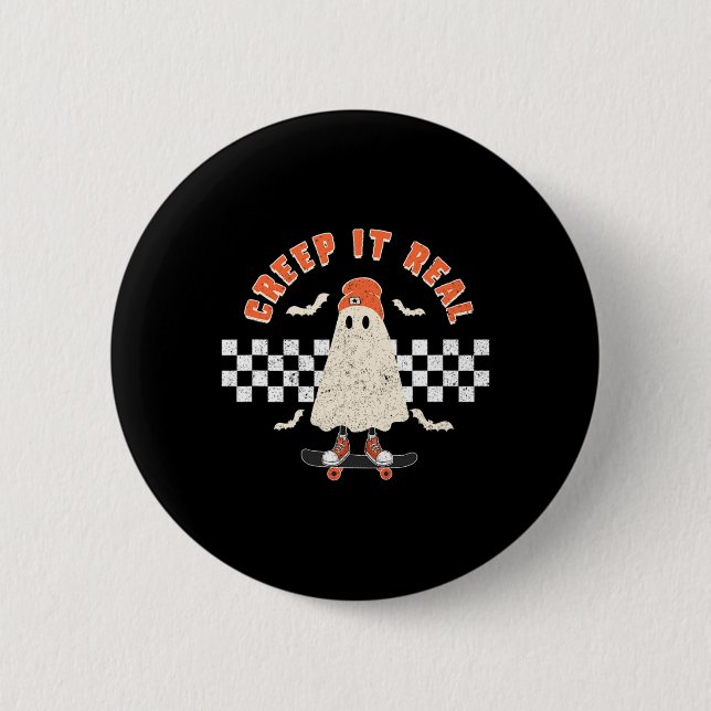 Halloween Creep It Real Ghost Boy Fall Saisonskatz Button (Vorderseite)