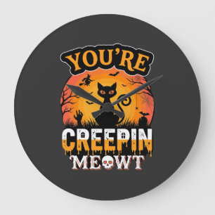 Halloween Creepin Meowt schwarze Katze Hexen-Desig Große Wanduhr