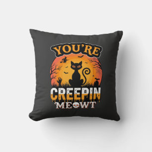 Halloween Creepin Meowt Schwarze Katze Hexen-Desig Kissen