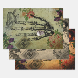 Halloween Creepy Anatomie und Pink Blume Ephemera Geschenkpapier Set
