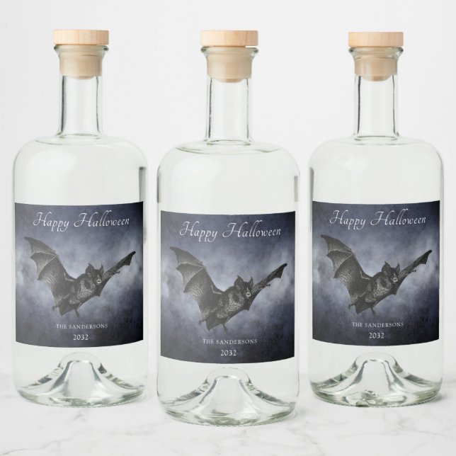 Halloween Creepy Bat Flying Personalisiert Dark Na Alkoholflaschenetikett (Flaschen)