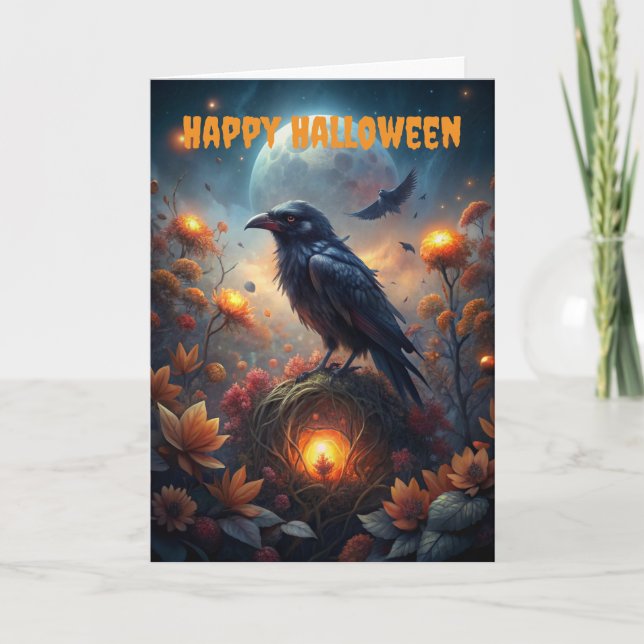Halloween Creepy Bird Scene Feiertagskarte (Vorderseite)