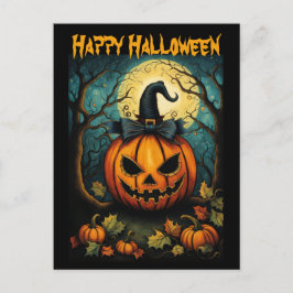 Halloween Creepy Bow Pumpkin Black Postkarte