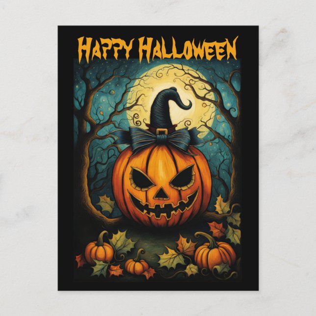 Halloween Creepy Bow Pumpkin Black Postkarte (Vorderseite)