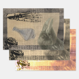 Halloween Creepy Crow Vintag Ephemera Geschenkpapier Set