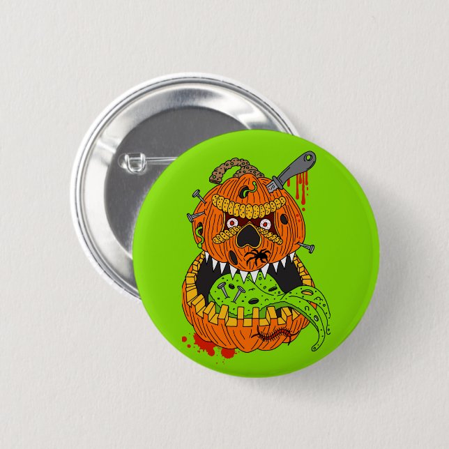 Halloween Creepy Gory Pumpkin Horror Button (Vorne & Hinten)