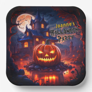 Halloween Creepy Pumpkin Spuk House Fullmoon Pappteller