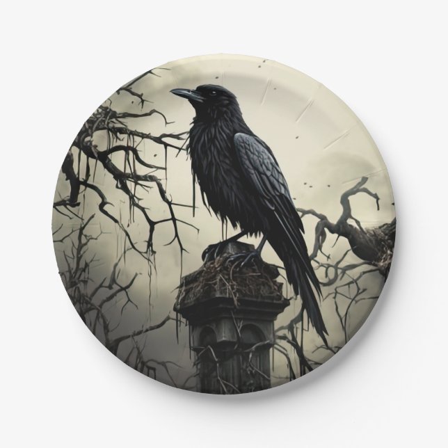 Halloween Creepy Raven Graveyard Friedhof Gothic Pappteller (Vorderseite)