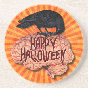 Halloween - Creepy Raven on Brain Sandstein Untersetzer