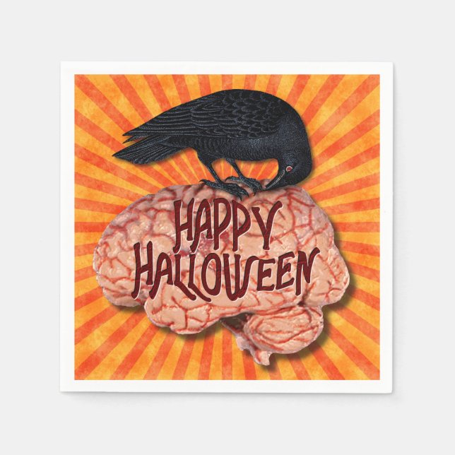 Halloween - Creepy Raven on Brain Serviette (Vorderseite)
