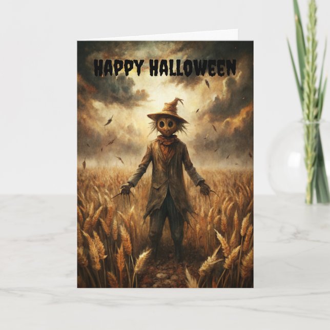 Halloween Creepy Scarecrow Feiertagskarte (Vorderseite)