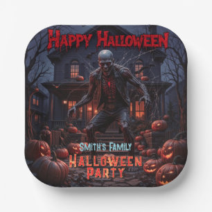 Halloween Creepy Zombie Pumpkin Spuk House Pappteller