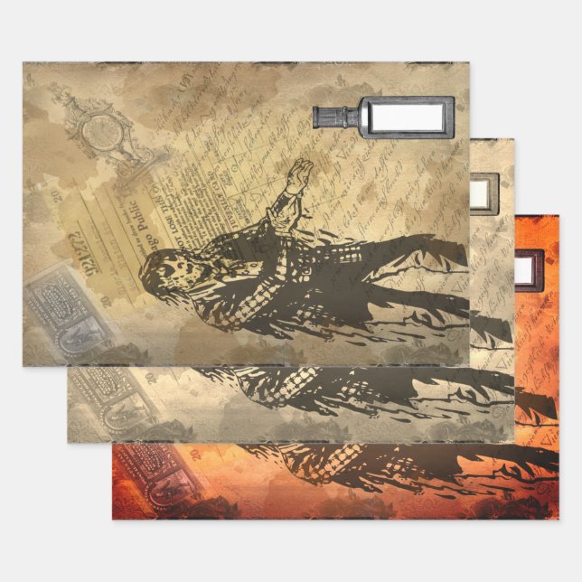 Halloween Creepy Zombie Script Pattern Ephemera Geschenkpapier Set (Set)