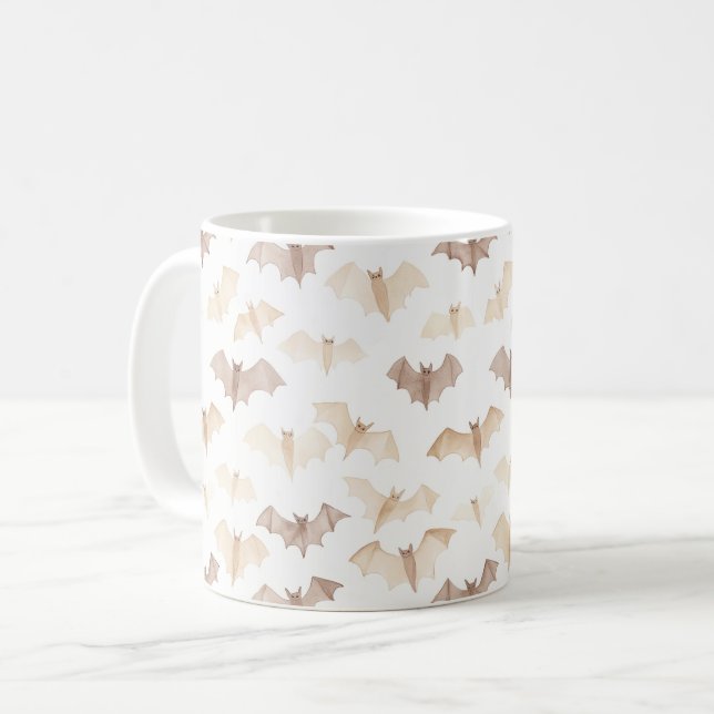 Halloween Creme Braune Fledermäuse Kaffeetasse (Vorderseite Links)