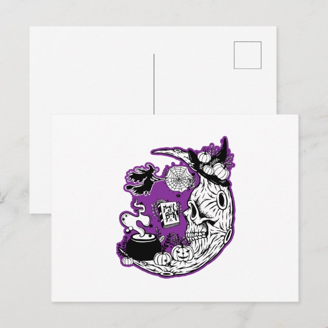 Halloween Crescent Moon Witwe Skull Postkarte (Vorne/Hinten)