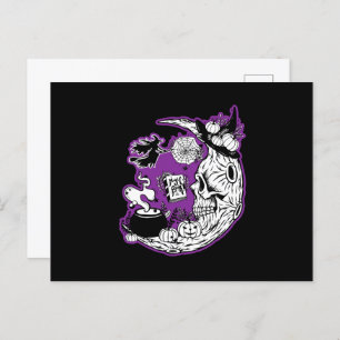 Halloween Crescent Moon Witwe Skull Postkarte