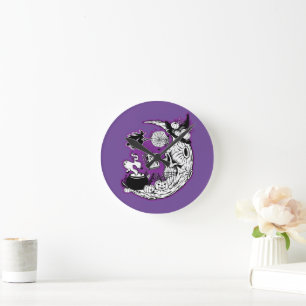Halloween Crescent Moon Witwe Skull Runde Wanduhr