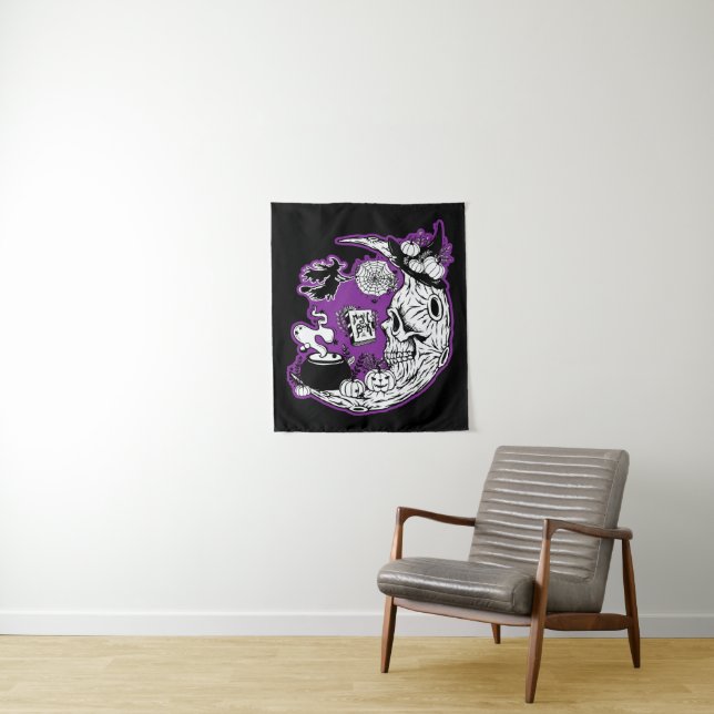 Halloween Crescent Moon Witwe Skull Wandteppich (Beispiel)