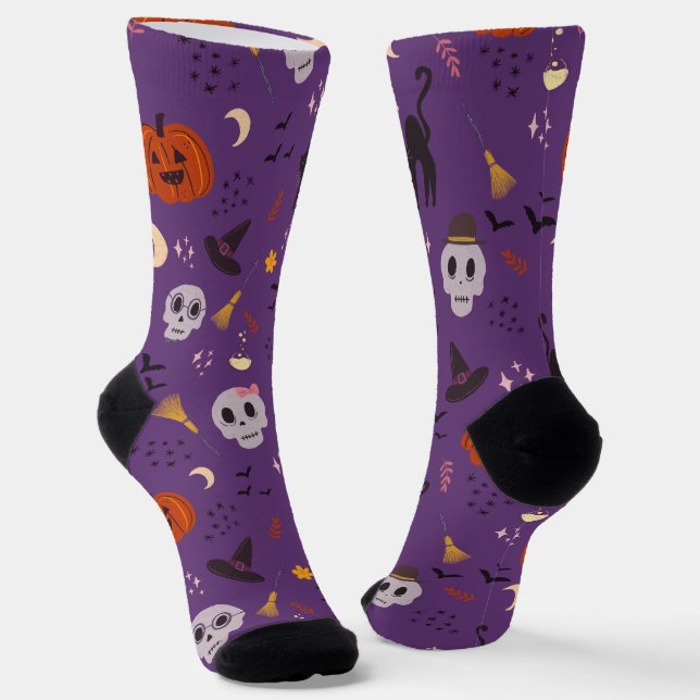 Halloween Crew Socks - Skulls, Pumpkins und Black Socken (Gewinkelt)