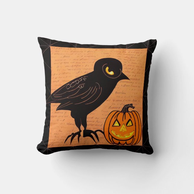 Halloween Crow and Pumpkin Nevermore von Kedoki Kissen (Vorderseite)