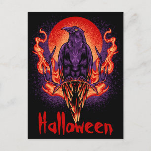 Halloween Crow mit Flames Postcard Postkarte